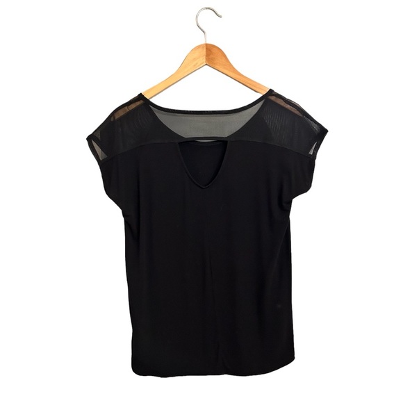 Tahari - Black Tee - Mesh Sleeve - Keyhole back - Medium - Picture 2 of 3